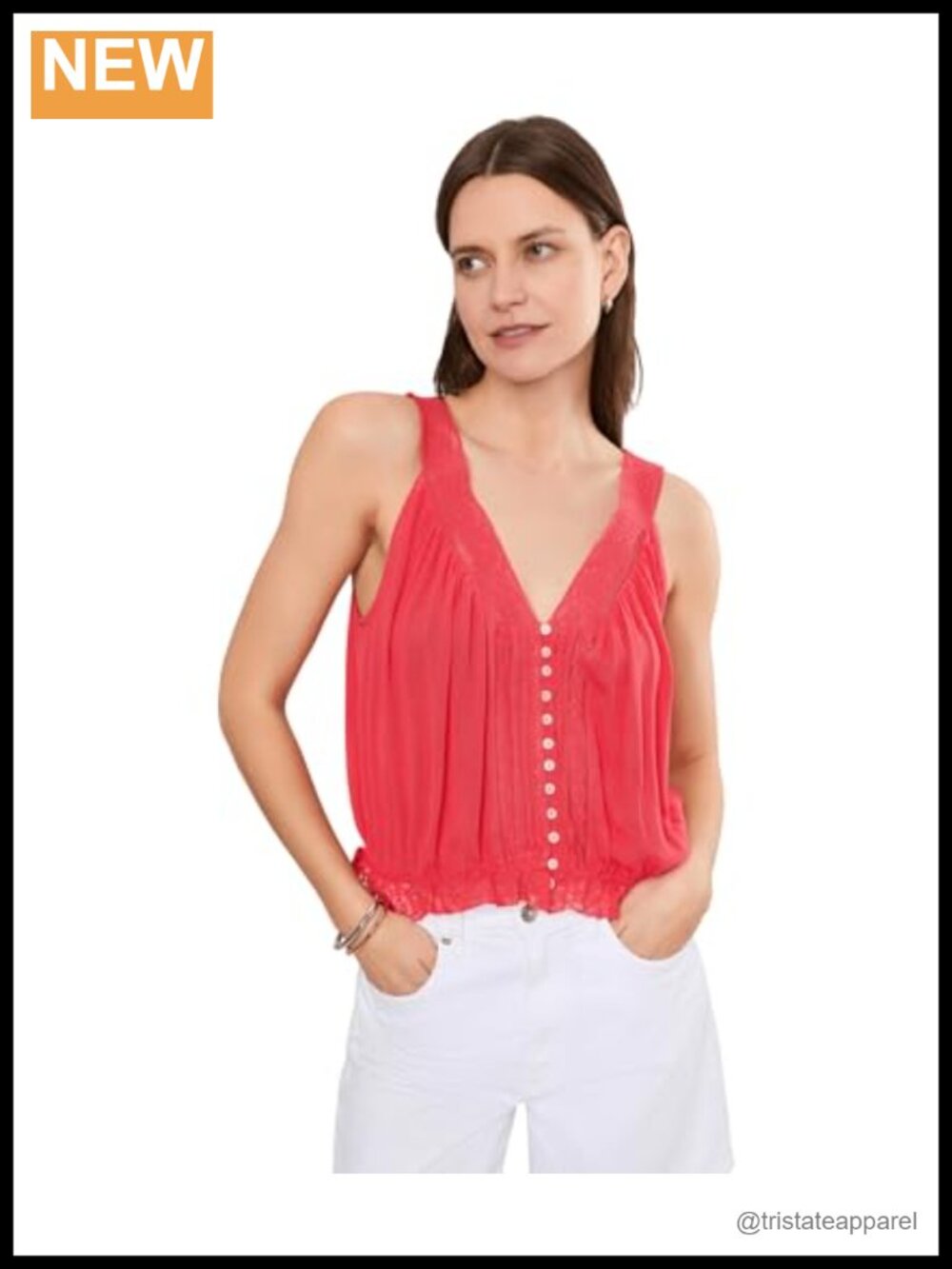 Free People Celeste Tank Viscose V-Neck Sleeveless Button Blouse